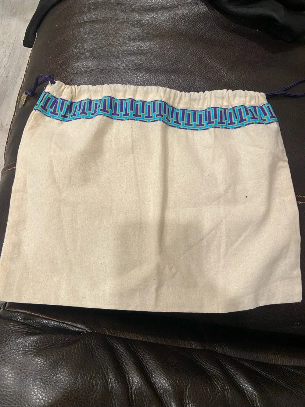 Tory Burch Cream Dust Cloth with Blue and Teal Trim 12/9 perfect for small purse